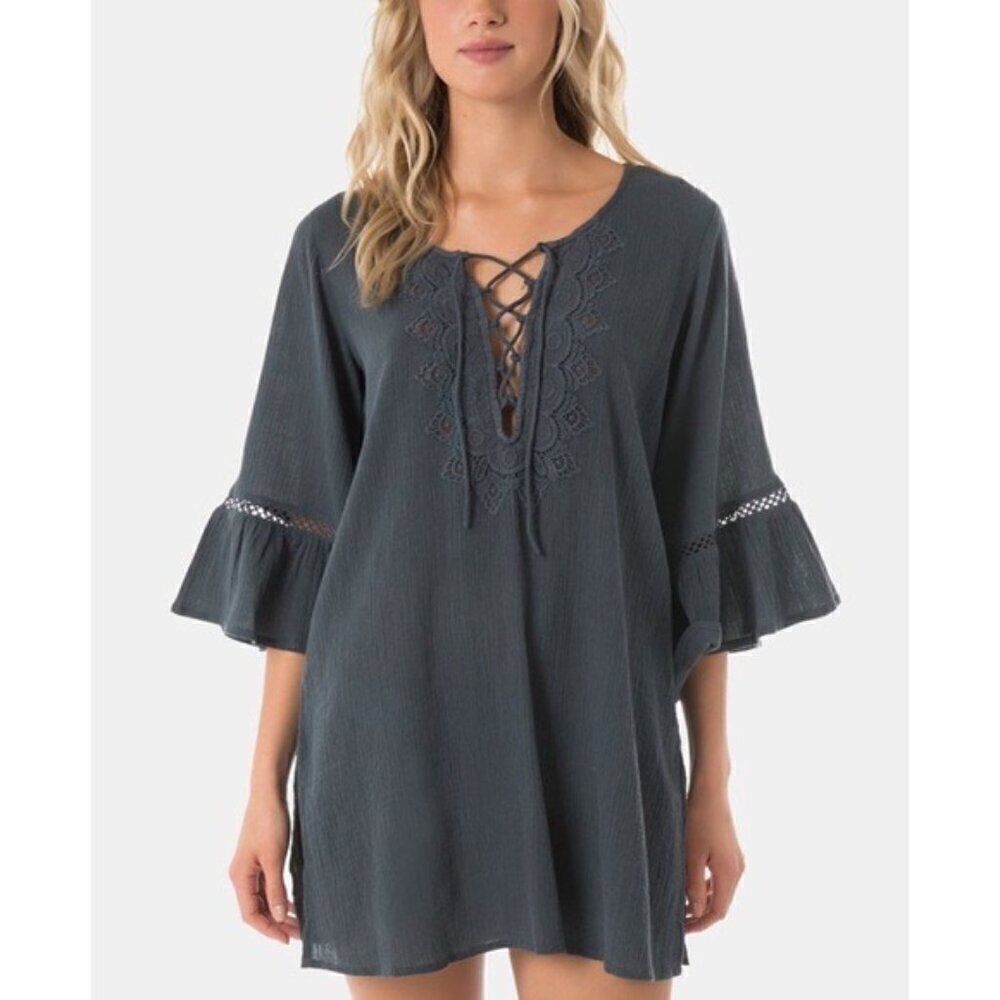O’Neill Juniors Salt Water Solids Long-Sleeve Dress Cover Up Deep Teal XS NWOT